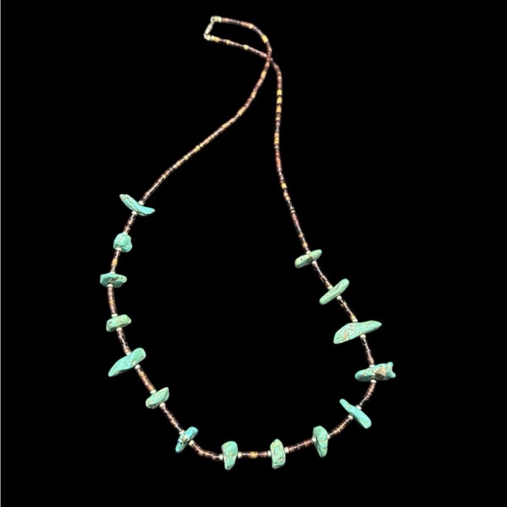 Vintage Santo Domingo Style Heishi Turquoise Olive Shell Necklace 31” - Picture 2 of 5
